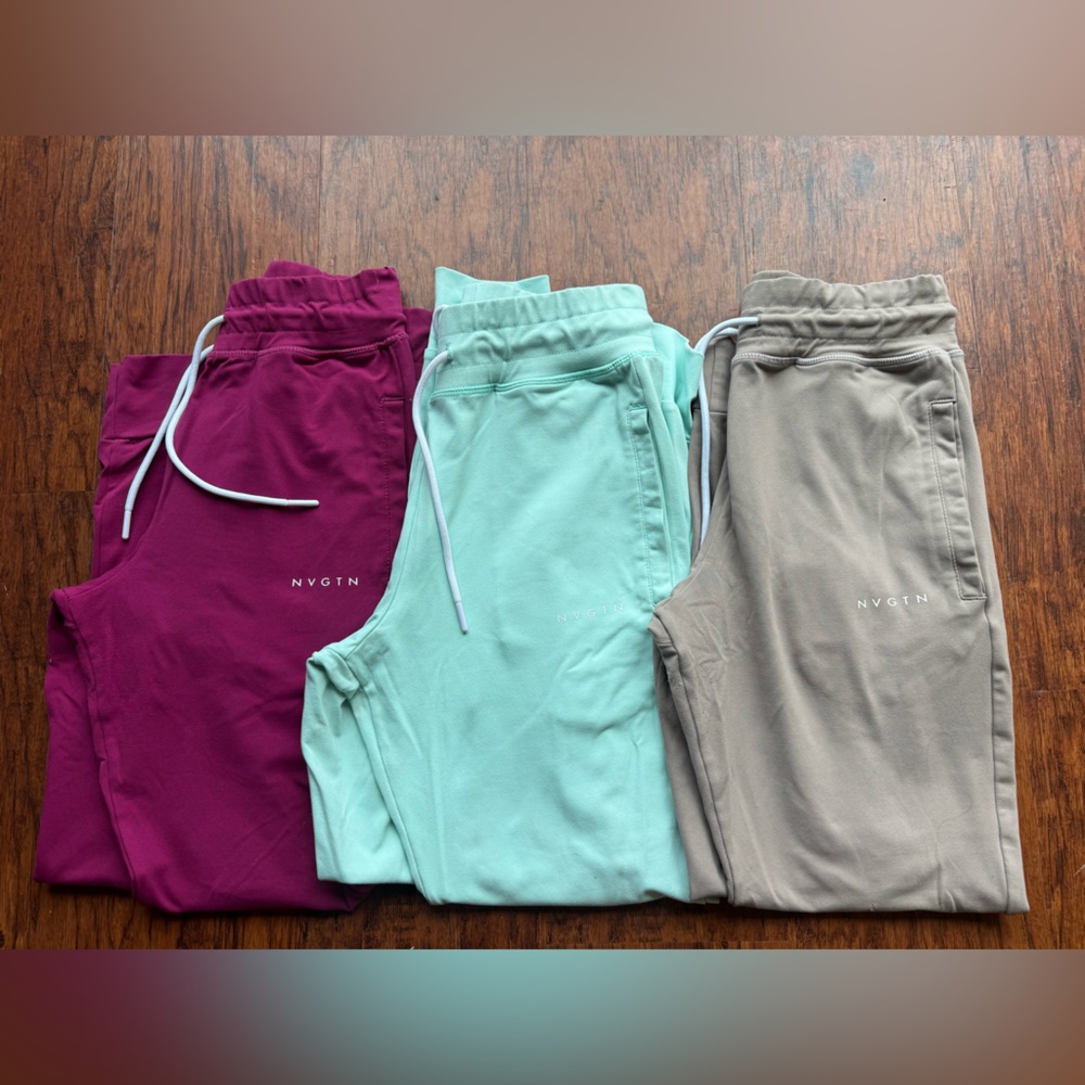NVGTN legging/ sweatpants 3 pair bundle- Burgundy, Mint, and Beige